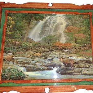 Nature Scene Wall Art with Waterfall and Wildlife